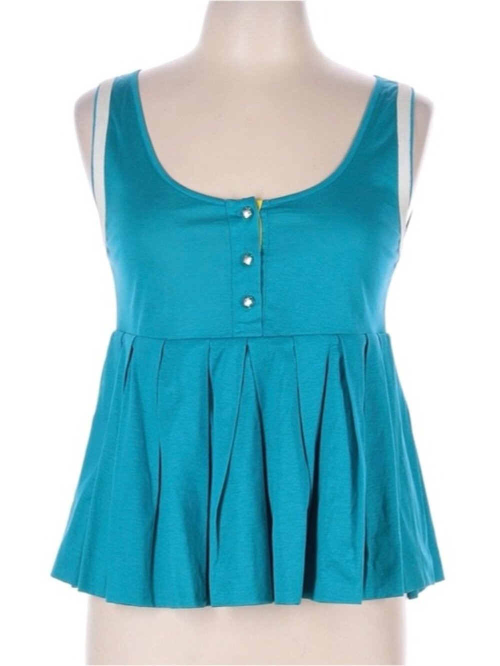 Fendi Teal Pleated Scoop Neck Tank Top